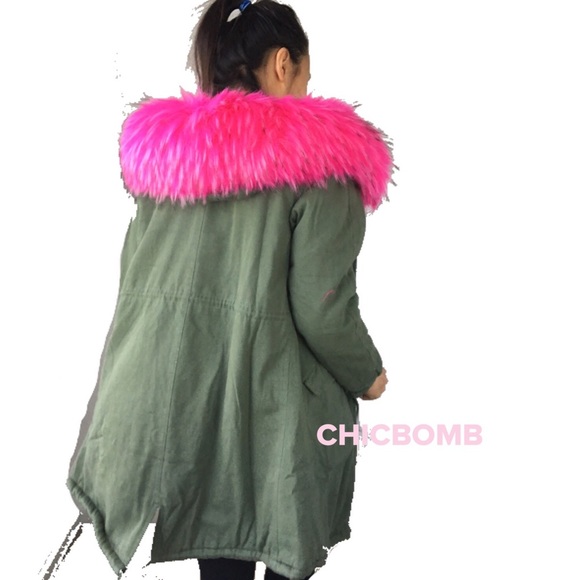Faux fur collar hooded parka utility jacket - Picture 6 of 7